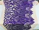 Hologram Purple  - 4 Way Stretch Embroidered Royalty Sequins Design Fabric By Yard