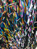 Sword Design - Black - Iridescent Sequins Fabric - Embroidery On A Mesh For  Sold By The Yard