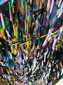 Sword Design - Black - Iridescent Sequins Fabric - Embroidery On A Mesh For  Sold By The Yard