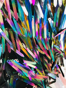 Sword Design - Black - Iridescent Sequins Fabric - Embroidery On A Mesh For  Sold By The Yard