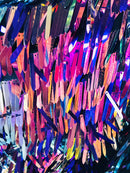 Sword Design - Purple - Iridescent Sequins Fabric - Embroidery On A Mesh For  Sold By The Yard