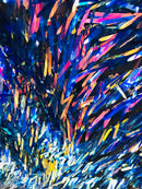Sword Design - Blue Rainbow - Iridescent Sequins Fabric Embroidery On A Mesh For Sold By The Yard