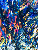 Sword Design - Blue Rainbow - Iridescent Sequins Fabric Embroidery On A Mesh For Sold By The Yard