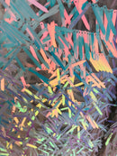 Sword Design - Unicorn - Iridescent Sequins Fabric Embroidery On A Mesh For Sold By The Yard