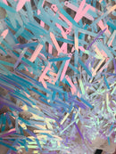 Sword Design - Unicorn - Iridescent Sequins Fabric Embroidery On A Mesh For Sold By The Yard