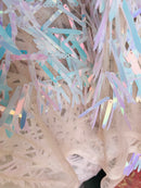 Sword Design - Unicorn - Iridescent Sequins Fabric Embroidery On A Mesh For Sold By The Yard