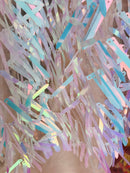 Sword Design - Unicorn - Iridescent Sequins Fabric Embroidery On A Mesh For Sold By The Yard
