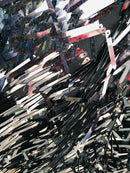 Sword Design - Black - Iridescent Sequins Fabric Embroidery On A Mesh For Sold By The Yard