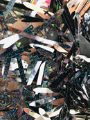 Sword Design - Black - Iridescent Sequins Fabric Embroidery On A Mesh For Sold By The Yard