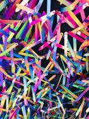 Sword Design - Rainbow - Iridescent Sequins Fabric Embroidery On A Mesh For Sold By The Yard