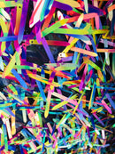 Sword Design - Rainbow - Iridescent Sequins Fabric Embroidery On A Mesh For Sold By The Yard