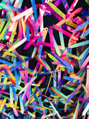 Sword Design - Rainbow - Iridescent Sequins Fabric Embroidery On A Mesh For Sold By The Yard
