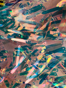 Sword Design - Clear - Iridescent Sequins Fabric Embroidery On A Mesh For Sold By The Yard