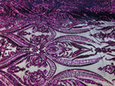 Big Damask Sequins Fabric - Purple - 4 Way Stretch Damask Sequins Design Fabric By Yard