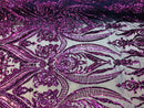 Big Damask Sequins Fabric - Purple - 4 Way Stretch Damask Sequins Design Fabric By Yard