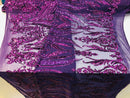 Big Damask Sequins Fabric - Purple - 4 Way Stretch Damask Sequins Design Fabric By Yard