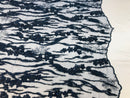 Beaded Fabric - Navy - Embroidered Flower Line Mesh Lace Fabric with Beads Sold By The Yard