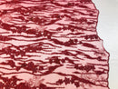 Beaded Fabric - Burgundy - Embroidered Flower Line Mesh Lace Fabric with Beads Sold By The Yard