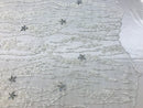 Beaded Fabric - White - Embroidered Flower Line Mesh Lace Fabric with Beads Sold By The Yard