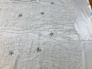 Beaded Fabric - Ivory - Embroidered Flower Line Mesh Lace Fabric with Beads Sold By The Yard