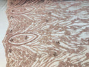 Beaded Fabric - Blush - Embroidered Flower Line Mesh Lace Fabric with Beads Sold By The Yard
