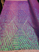 2 Way Stretch - Lilac - Geometric Design Sequins On Mesh Elegant Fabrics Sold By Yard