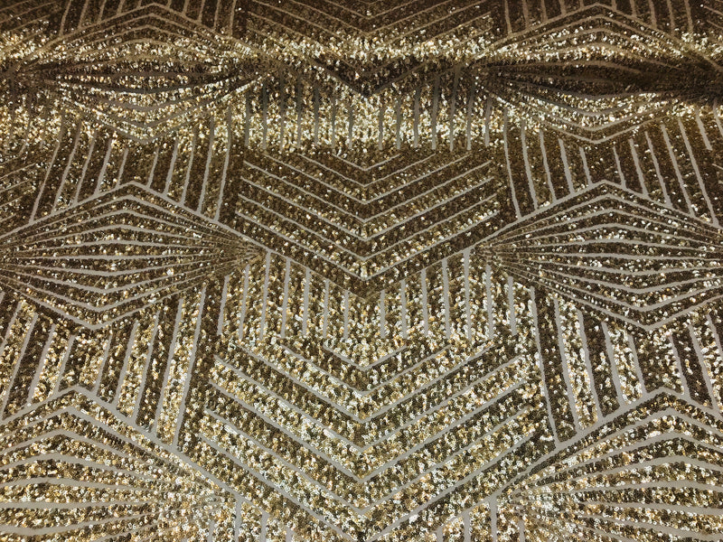 2 Way Stretch - Gold - Geometric Design Sequins On Mesh Elegant Fabrics Sold By Yard