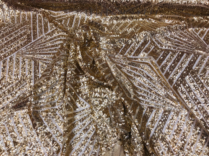 2 Way Stretch - Gold - Geometric Design Sequins On Mesh Elegant Fabrics Sold By Yard