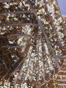 2 Way Stretch - Gold - Geometric Design Sequins On Mesh Elegant Fabrics Sold By Yard
