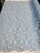 Guipure Lace Fabric - Baby Blue  - Embroidered Bridal Wedding Dress Design Sold By The Yard