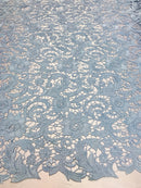 Guipure Lace Fabric - Baby Blue  - Embroidered Bridal Wedding Dress Design Sold By The Yard
