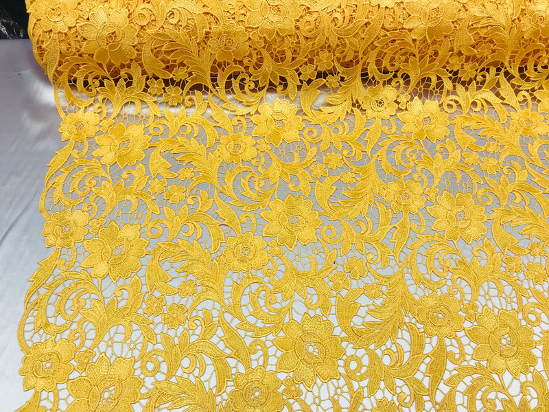 Guipure Lace Fabric - Yellow  - Embroidered Bridal Wedding Dress Design Sold By The Yard