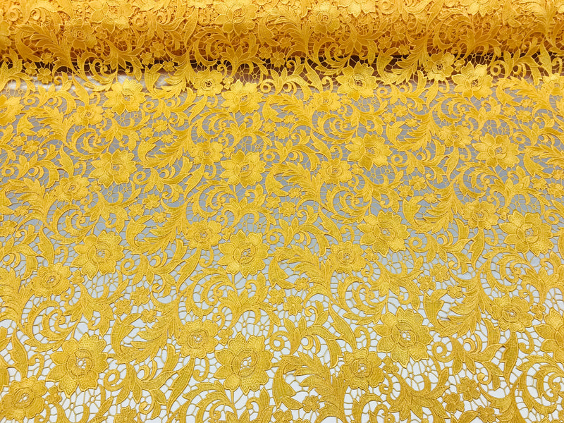 Guipure Lace Fabric - Yellow  - Embroidered Bridal Wedding Dress Design Sold By The Yard
