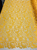 Guipure Lace Fabric - Yellow  - Embroidered Bridal Wedding Dress Design Sold By The Yard