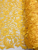 Guipure Lace Fabric - Yellow  - Embroidered Bridal Wedding Dress Design Sold By The Yard