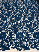 Guipure Lace Fabric - Navy Blue - Embroidered Bridal Wedding Dress Design Sold By The Yard