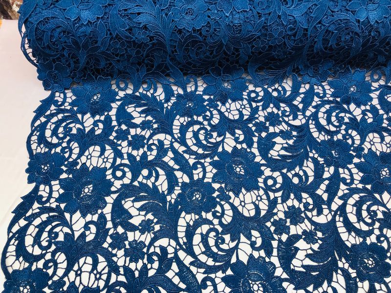 Guipure Lace Fabric - Navy Blue - Embroidered Bridal Wedding Dress Design Sold By The Yard