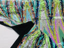 Mermaid Flip Up Reversible MultiColor Shiny  Zig Zag Pattern Sequins Fabric Spandex By The Yard
