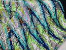 Mermaid Flip Up Reversible MultiColor Shiny  Zig Zag Pattern Sequins Fabric Spandex By The Yard