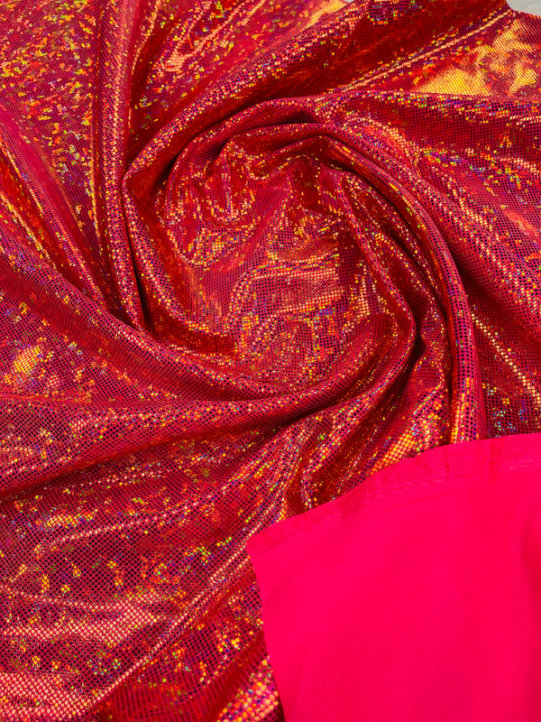 Polka Dot Foil Fabric - Red - Iridescent Polka Dot Design on Spandex Fabric