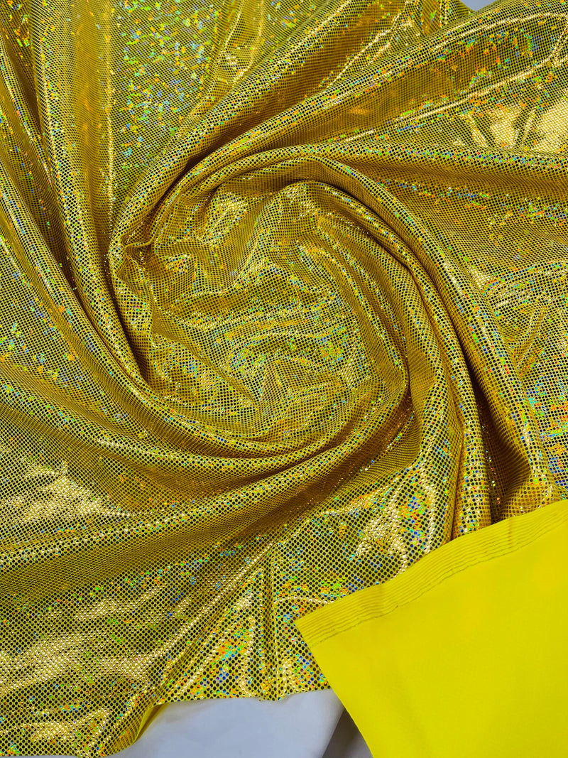Polka Dot Foil Fabric - Yellow - Iridescent Polka Dot Design on Spandex Fabric