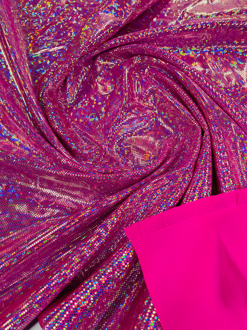 Polka Dot Foil Fabric - Fuchsia - Iridescent Polka Dot Design on Spandex Fabric