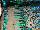 Two Tone 4 Way Stretch - Jade Green / Blue - Tribal Pattern Design Sequins Mesh Fabric Sold By Yard