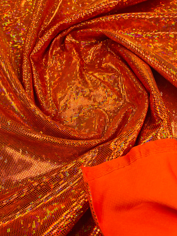 Polka Dot Foil Fabric - Orange - Iridescent Polka Dot Design on Spandex Fabric