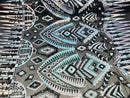 Two Tone 4 Way Stretch - Aqua / Black - Tribal Pattern Design Sequins Mesh Fabric Sold By Yard