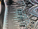 Two Tone 4 Way Stretch - Aqua / Black - Tribal Pattern Design Sequins Mesh Fabric Sold By Yard