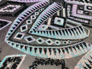 Two Tone 4 Way Stretch - Aqua / Black - Tribal Pattern Design Sequins Mesh Fabric Sold By Yard