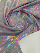 Polka Dot Foil Fabric - Rainbow on White - Iridescent Polka Dot Design on Spandex Fabric