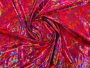 Polka Dot Foil Fabric - Rainbow on Red - Iridescent Polka Dot Design on Spandex Fabric