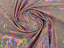 Polka Dot Foil Fabric - Rainbow on Pink - Iridescent Polka Dot Design on Spandex Fabric